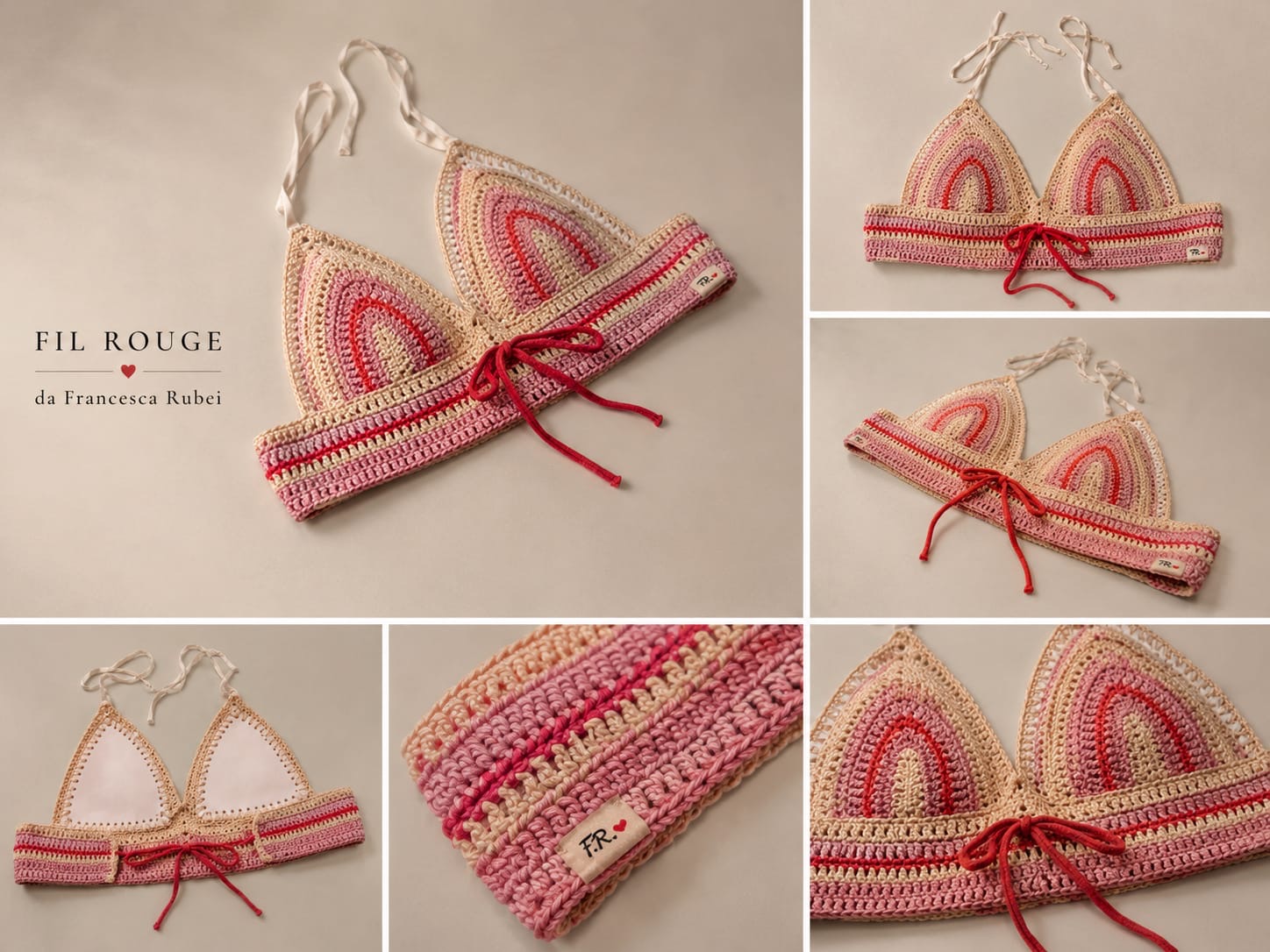 Blush crochet bikini top, detail views